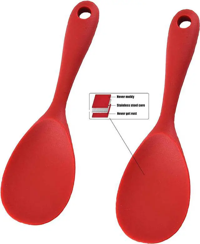 Main image of Silicone Rice Paddle Spoon Set of 2,Non Stick Heat Resistant Kitchen Gadge Rice Spoon,Rice Scooper,Rice Spatula,Rice Spoon Paddle,Rice Cooker Spoon,Works for Rice,Mashed Potato Or More (Red)