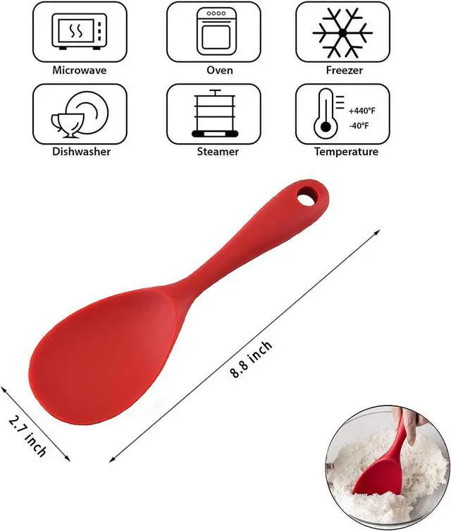 Alt view image 3 of 7 - Silicone Rice Paddle Spoon Set of 2,Non Stick Heat Resistant Kitchen Gadge Rice Spoon,Rice Scooper,Rice Spatula,Rice Spoon Paddle,Rice Cooker Spoon,Works for Rice,Mashed Potato Or More (Red)