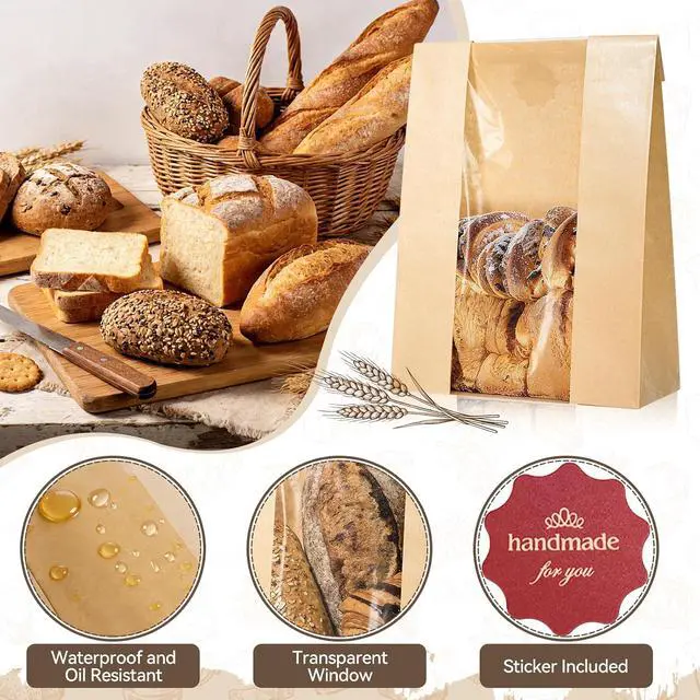 Alt view image 3 of 7 - 25 Pcs Bread Bags for Homemade Bread, Paper Sourdough Bags with window, Large Bakery Loaf Bag with Stickers for Cookies, Popcorns, Hamburgers 14.2"x8.3"x3.6"