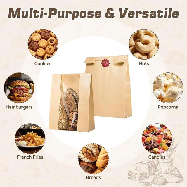 Alt view image 5 of 7 - 25 Pcs Bread Bags for Homemade Bread, Paper Sourdough Bags with window, Large Bakery Loaf Bag with Stickers for Cookies, Popcorns, Hamburgers 14.2"x8.3"x3.6"