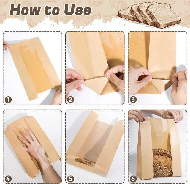 Alt view image 6 of 7 - 25 Pcs Bread Bags for Homemade Bread, Paper Sourdough Bags with window, Large Bakery Loaf Bag with Stickers for Cookies, Popcorns, Hamburgers 14.2"x8.3"x3.6"