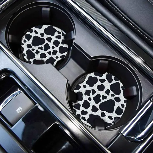 Main image of WOCOCN Car Coasters,Cup Holder Coasters for Car,2.75inch Anti Slip and Absorbent,Cute Accessory Decor for Cup Holder,Pack of 2 (Cow)
