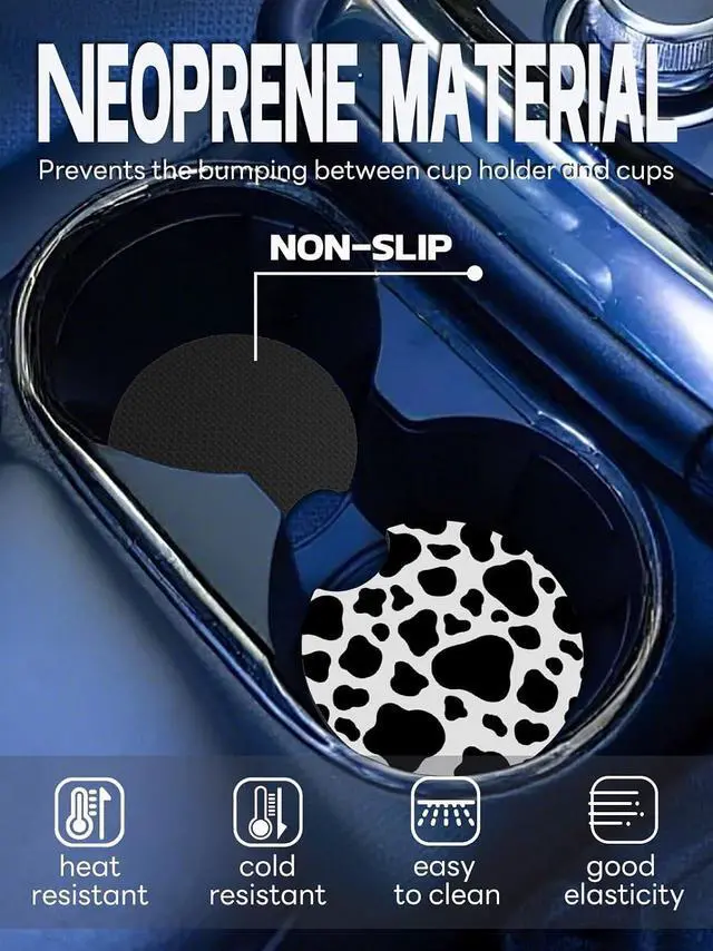 Alt view image 2 of 6 - WOCOCN Car Coasters,Cup Holder Coasters for Car,2.75inch Anti Slip and Absorbent,Cute Accessory Decor for Cup Holder,Pack of 2 (Cow)