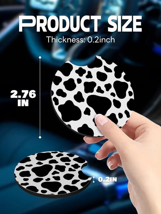 Alt view image 4 of 6 - WOCOCN Car Coasters,Cup Holder Coasters for Car,2.75inch Anti Slip and Absorbent,Cute Accessory Decor for Cup Holder,Pack of 2 (Cow)