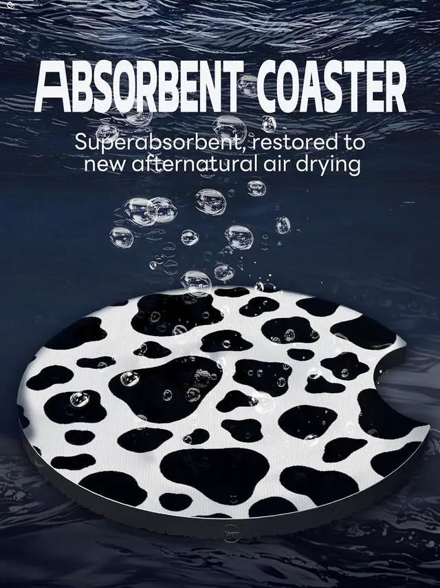 Alt view image 3 of 6 - WOCOCN Car Coasters,Cup Holder Coasters for Car,2.75inch Anti Slip and Absorbent,Cute Accessory Decor for Cup Holder,Pack of 2 (Cow)