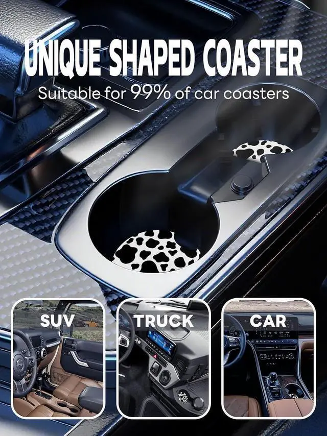 Alt view image 6 of 6 - WOCOCN Car Coasters,Cup Holder Coasters for Car,2.75inch Anti Slip and Absorbent,Cute Accessory Decor for Cup Holder,Pack of 2 (Cow)