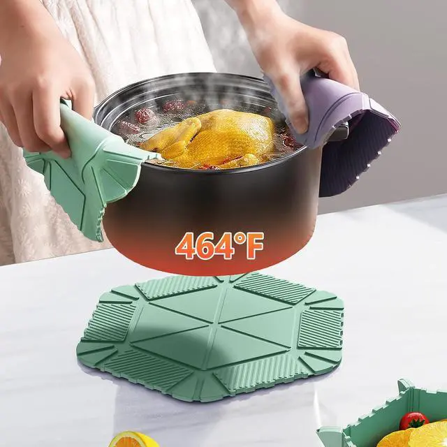 Alt view image 2 of 7 - Magnetic Silicone Trivet Mat - Heat Resistant Hot Pad for Hot Dishes, Pots & Pans, Non-Slip Table & Countertop Protector (Green, Hexagon)