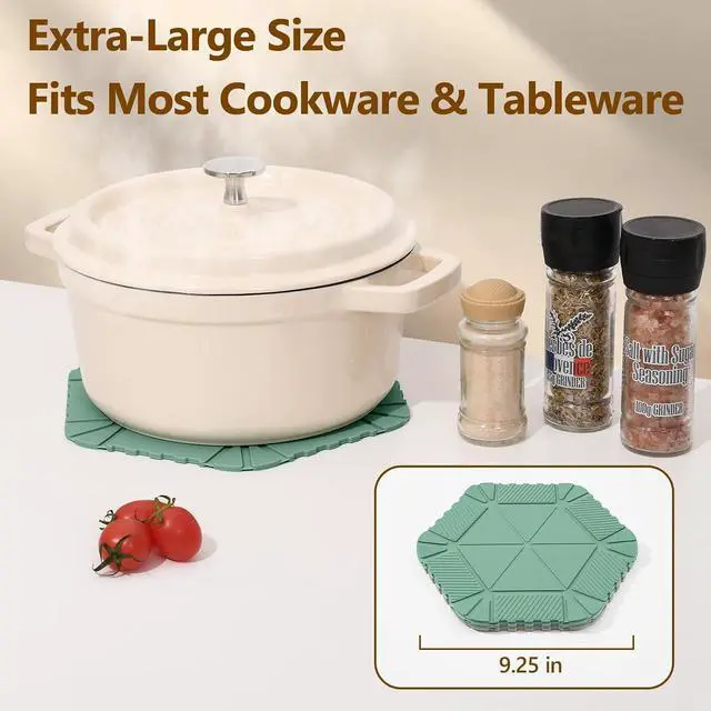Alt view image 3 of 7 - Magnetic Silicone Trivet Mat - Heat Resistant Hot Pad for Hot Dishes, Pots & Pans, Non-Slip Table & Countertop Protector (Green, Hexagon)