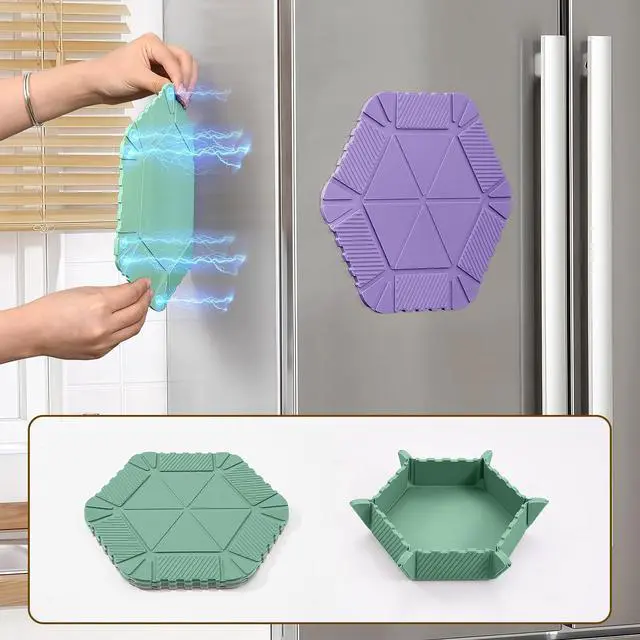 Alt view image 5 of 7 - Magnetic Silicone Trivet Mat - Heat Resistant Hot Pad for Hot Dishes, Pots & Pans, Non-Slip Table & Countertop Protector (Green, Hexagon)