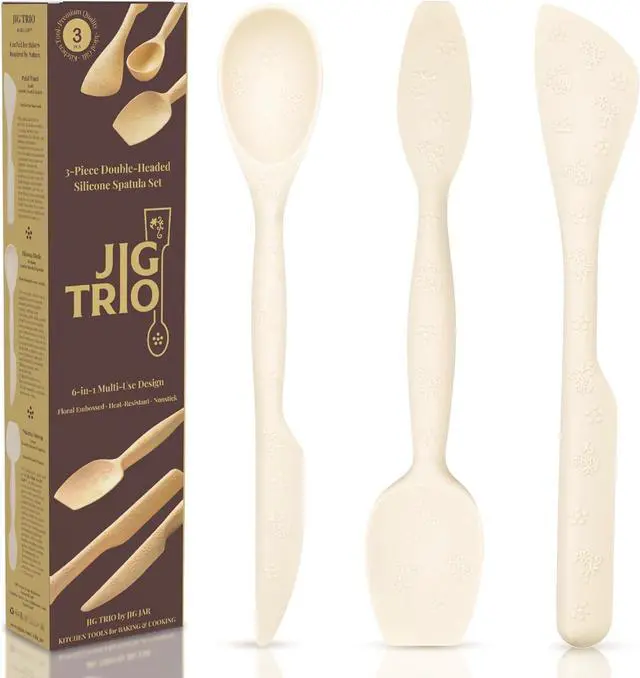 Main image of JIG TRIO Double Headed Silicone Spatula Set, 3 Piece Heat Resistant Kitchen Tools for Baking, Cooking & Mixing, BPA Free, Nonstick, Dishwasher Safe (White)