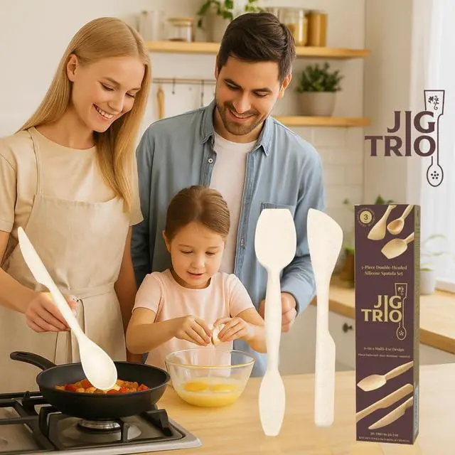 Alt view image 2 of 7 - JIG TRIO Double Headed Silicone Spatula Set, 3 Piece Heat Resistant Kitchen Tools for Baking, Cooking & Mixing, BPA Free, Nonstick, Dishwasher Safe (White)