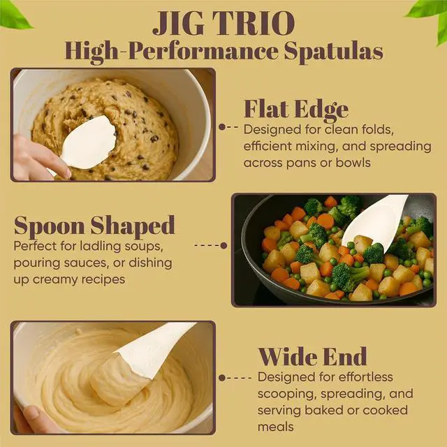 Alt view image 5 of 7 - JIG TRIO Double Headed Silicone Spatula Set, 3 Piece Heat Resistant Kitchen Tools for Baking, Cooking & Mixing, BPA Free, Nonstick, Dishwasher Safe (White)