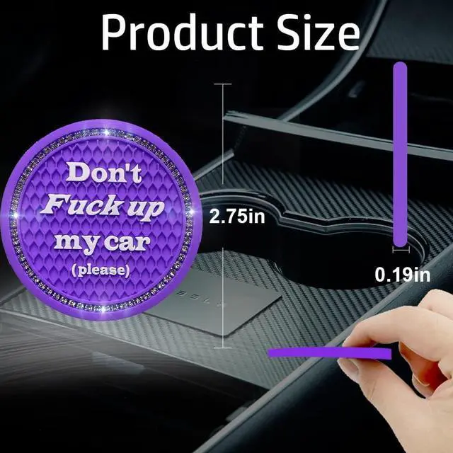 Alt view image 2 of 7 - Car Cup Coasters 2 Pack - Bling Interior Accessories, Universal Cup Holder Inserts for SUV/Truck (Purple, 2PC)