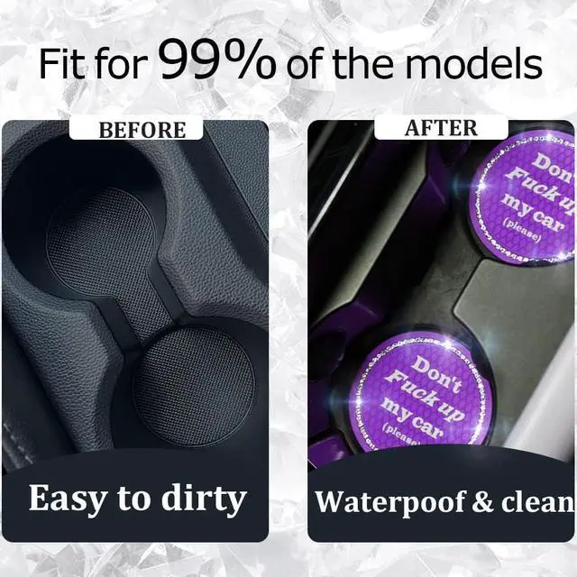 Alt view image 4 of 7 - Car Cup Coasters 2 Pack - Bling Interior Accessories, Universal Cup Holder Inserts for SUV/Truck (Purple, 2PC)