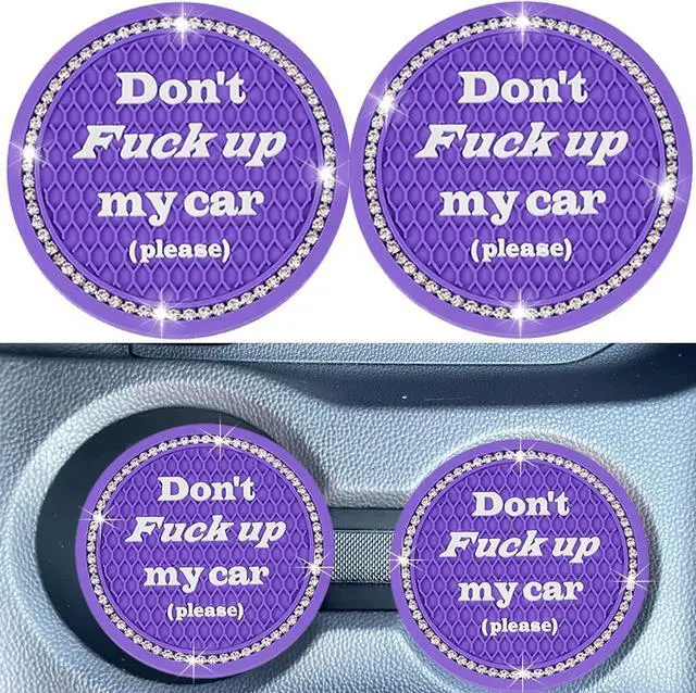 Main image of Car Cup Coasters 2 Pack - Bling Interior Accessories, Universal Cup Holder Inserts for SUV/Truck (Purple, 2PC)