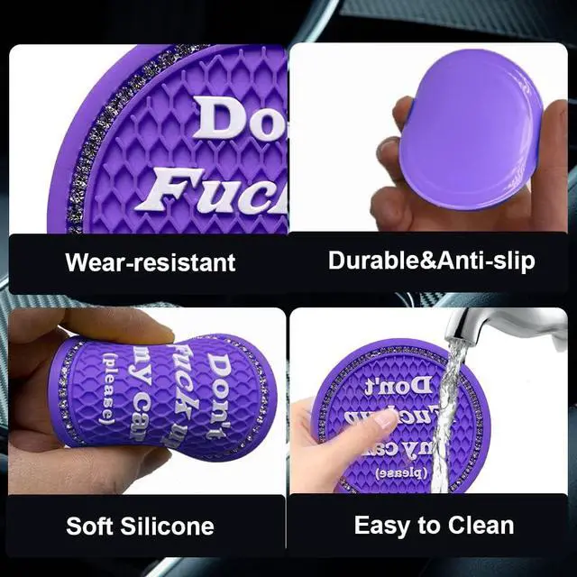 Alt view image 5 of 7 - Car Cup Coasters 2 Pack - Bling Interior Accessories, Universal Cup Holder Inserts for SUV/Truck (Purple, 2PC)