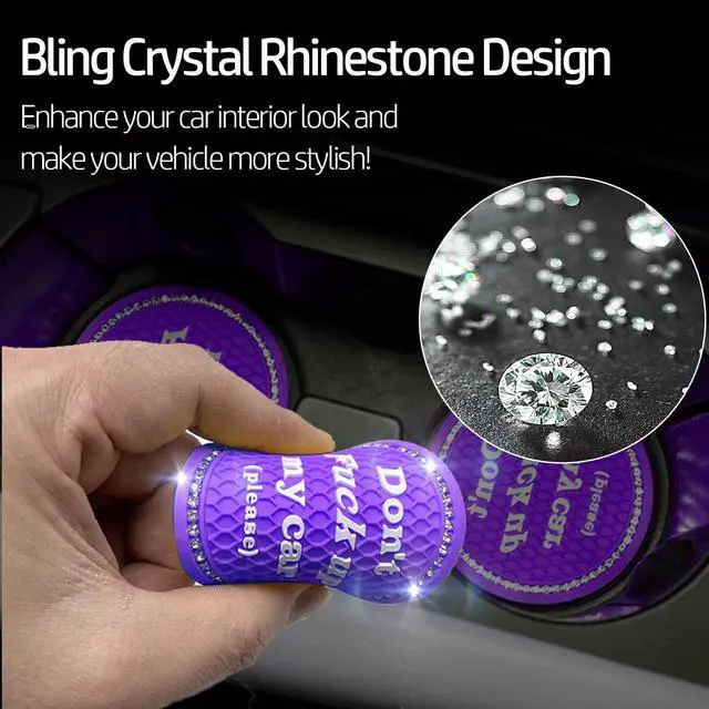 Alt view image 6 of 7 - Car Cup Coasters 2 Pack - Bling Interior Accessories, Universal Cup Holder Inserts for SUV/Truck (Purple, 2PC)