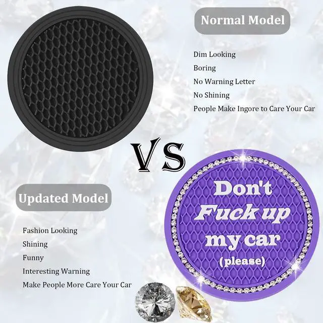 Alt view image 7 of 7 - Car Cup Coasters 2 Pack - Bling Interior Accessories, Universal Cup Holder Inserts for SUV/Truck (Purple, 2PC)