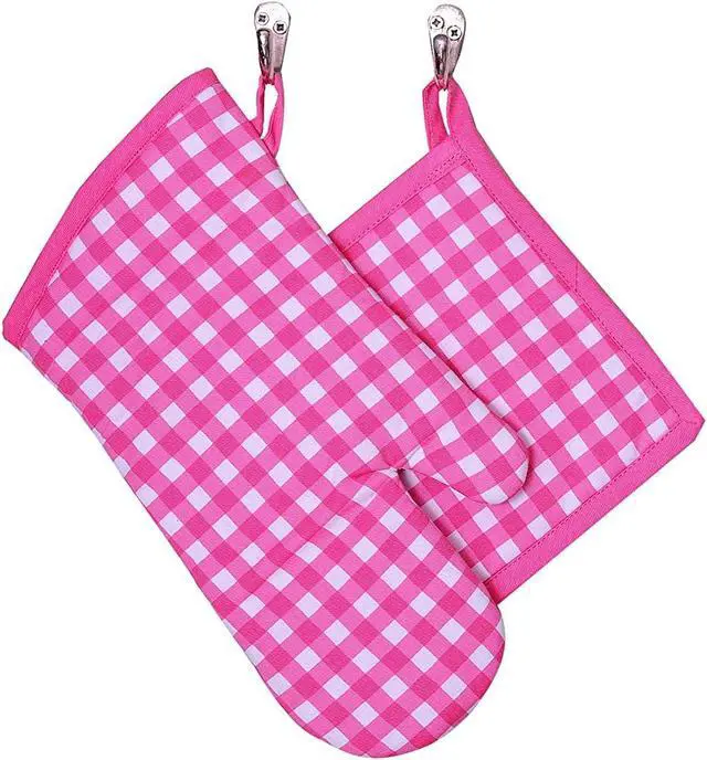 Alt view image 2 of 3 - Cotton Candy Mitten and Pot Holder Set.100% Cotton Shell & Polyester Fill | Pot Holder - 8"x8" and Oven Mitts - 7"x13" | Comfortable, Machine Washable, Heat Resistant
