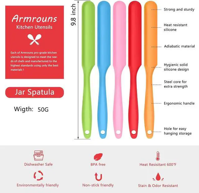 Alt view image 5 of 5 - 5pcs Silicone Jar Spatulas set, Cake Cream Spatulas Set, 9.8 inch Non-Stick Heat Resistant Mixing Butter Spatulas Baking Scrapers for Jars Blenders Cooking Stirring