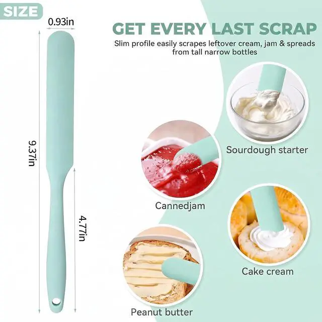 Alt view image 2 of 7 - 5Pcs Silicone Jar Spatulas Set, Non-Stick Heat Resistant Jam Spreader, Heat Resistant 572°F, Food-grade Cream Spatulas, Flexible Kitchen Scraper Tools for Mixing, Baking, and Cooking