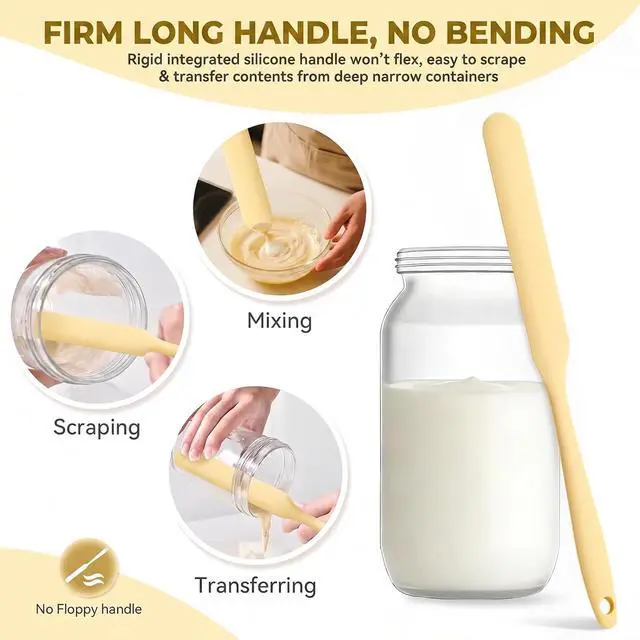 Alt view image 4 of 7 - 5Pcs Silicone Jar Spatulas Set, Non-Stick Heat Resistant Jam Spreader, Heat Resistant 572°F, Food-grade Cream Spatulas, Flexible Kitchen Scraper Tools for Mixing, Baking, and Cooking