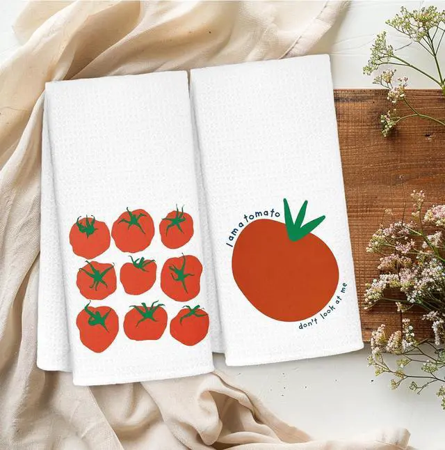 Alt view image 2 of 7 - Funny Tomato Kitchen Towels, Gardening Gifts for Women, Trendy Retro Fruit Red Tomato Dish Hand Tea Towels for Kitchen Bathroom Decor, 16x24 Inch