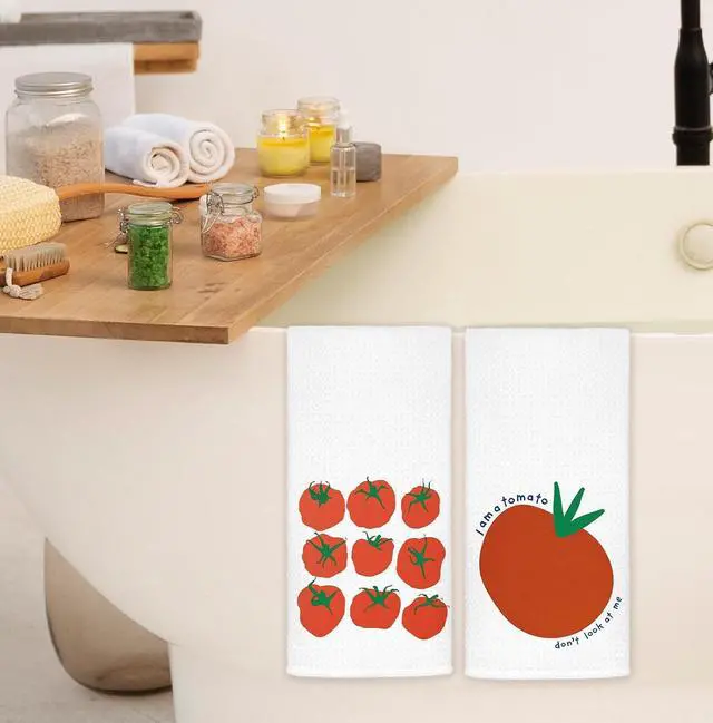 Alt view image 5 of 7 - Funny Tomato Kitchen Towels, Gardening Gifts for Women, Trendy Retro Fruit Red Tomato Dish Hand Tea Towels for Kitchen Bathroom Decor, 16x24 Inch