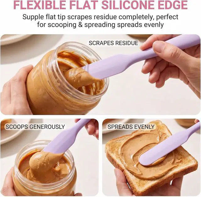 Alt view image 7 of 7 - 5Pcs Silicone Jar Spatulas Set, Non-Stick Heat Resistant Jam Spreader, Heat Resistant 572°F, Food-grade Cream Spatulas, Flexible Kitchen Scraper Tools for Mixing, Baking, and Cooking