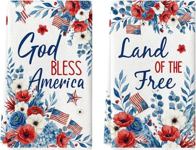 Main image of Artoid Mode Hydrangea Floral Star Flag 4th of July Kitchen Towels Dish Towels, 18x26 Inch Independence Day Decoration Cleaning Set of 2