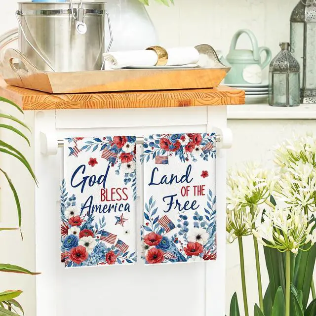 Alt view image 4 of 7 - Artoid Mode Hydrangea Floral Star Flag 4th of July Kitchen Towels Dish Towels, 18x26 Inch Independence Day Decoration Cleaning Set of 2