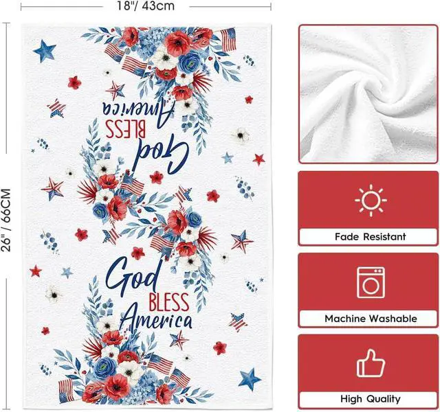 Alt view image 6 of 7 - Artoid Mode Hydrangea Floral Star Flag 4th of July Kitchen Towels Dish Towels, 18x26 Inch Independence Day Decoration Cleaning Set of 2