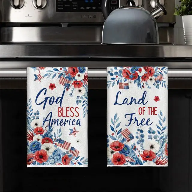 Alt view image 7 of 7 - Artoid Mode Hydrangea Floral Star Flag 4th of July Kitchen Towels Dish Towels, 18x26 Inch Independence Day Decoration Cleaning Set of 2