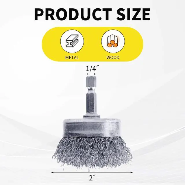 Alt view image 2 of 7 - 2 Pack WENORA Wire Brush Set for Drill, 1/4 Inch Hex Shank, 0.010 Inch Coarse Carbon Steel Drill Brush, Rust Removal - 2 Inch