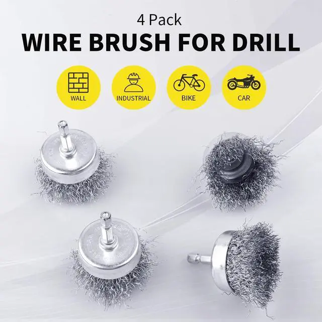 Alt view image 3 of 7 - 2 Pack WENORA Wire Brush Set for Drill, 1/4 Inch Hex Shank, 0.010 Inch Coarse Carbon Steel Drill Brush, Rust Removal - 2 Inch
