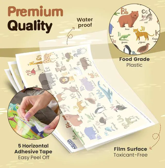 Alt view image 2 of 6 - 40 Pack Waterproof Disposable Placemats for Baby, Place mats for Kids, Toddler - Kids Placemats for Dining Table Tyke, Restaurants, and Travel (Animal Alphabet Theme)