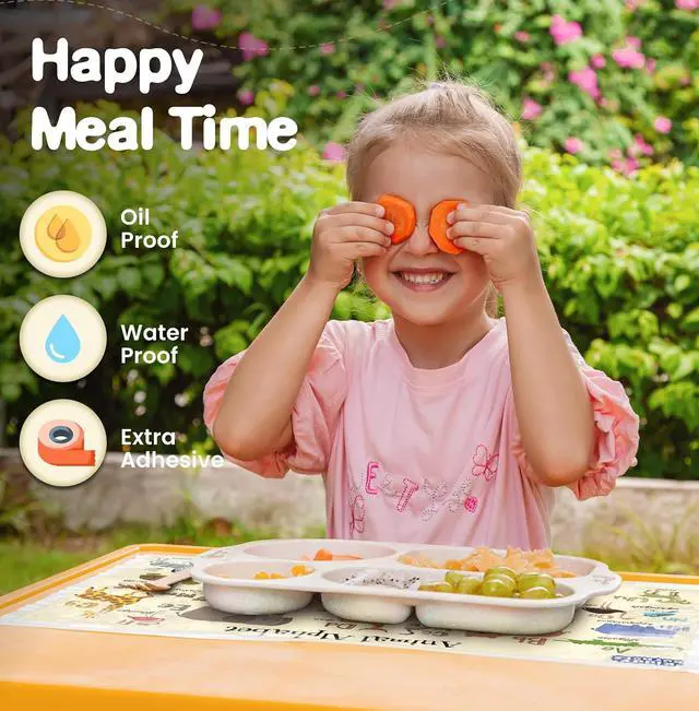 Alt view image 4 of 6 - 40 Pack Waterproof Disposable Placemats for Baby, Place mats for Kids, Toddler - Kids Placemats for Dining Table Tyke, Restaurants, and Travel (Animal Alphabet Theme)