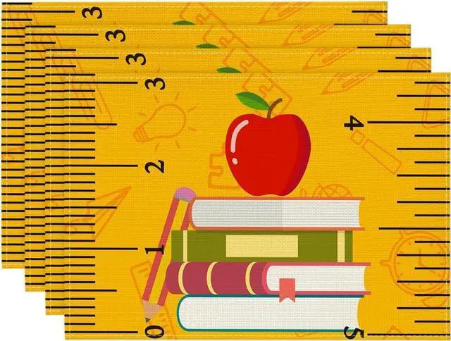 Main image of Books Pencil Back to School Placemats Set of 4, 12x18 Inch Teacher Appreciation Week Table Mats for Party Classroom Dining Decoration