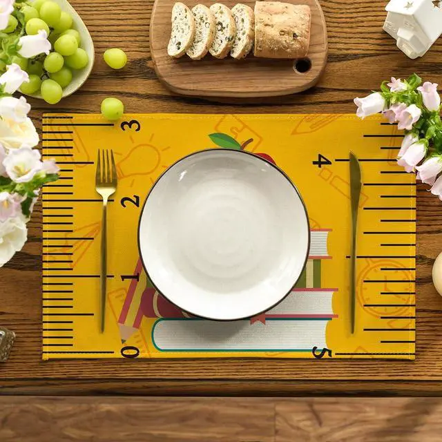 Alt view image 2 of 7 - Books Pencil Back to School Placemats Set of 4, 12x18 Inch Teacher Appreciation Week Table Mats for Party Classroom Dining Decoration