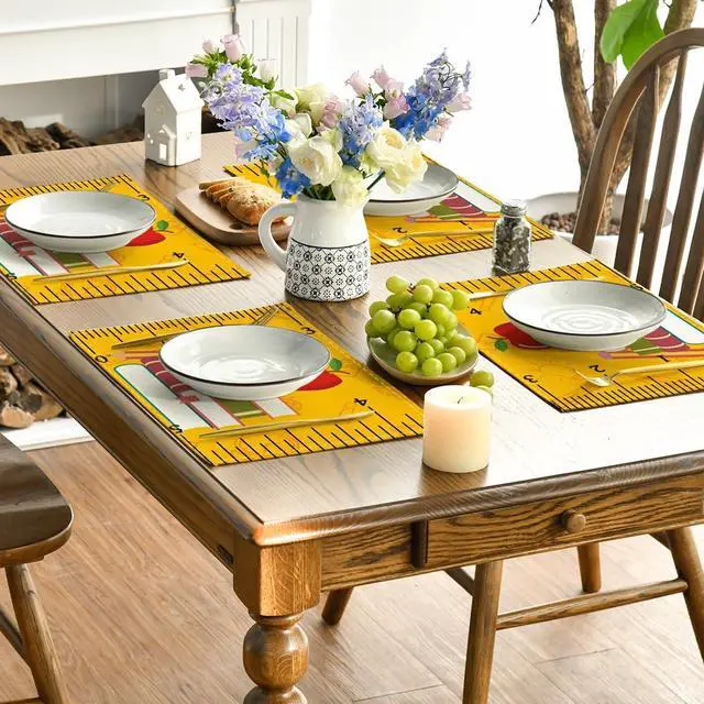 Alt view image 4 of 7 - Books Pencil Back to School Placemats Set of 4, 12x18 Inch Teacher Appreciation Week Table Mats for Party Classroom Dining Decoration