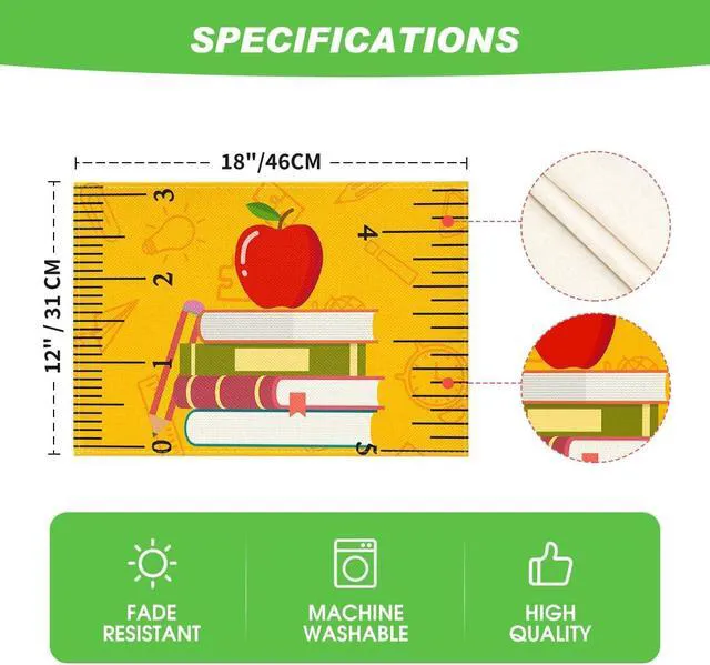 Alt view image 6 of 7 - Books Pencil Back to School Placemats Set of 4, 12x18 Inch Teacher Appreciation Week Table Mats for Party Classroom Dining Decoration