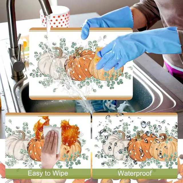 Alt view image 3 of 7 - Fall Vinyl Table Placemats Set of 6, 11 x 15.7 Inches Washable Plastic Placemats for Kitchen Dining Party - Orange Pumpkin