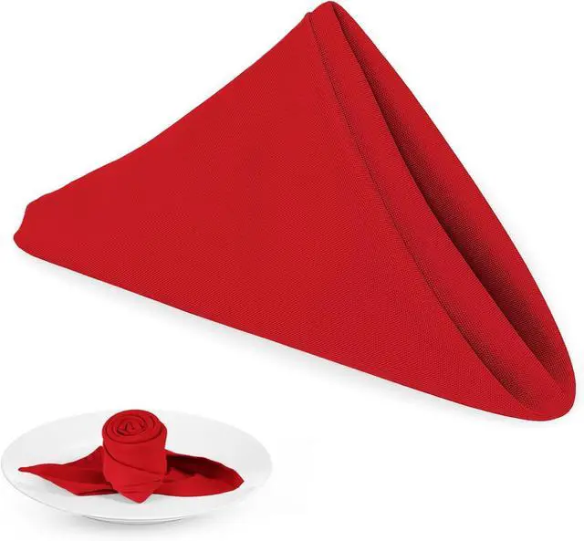 Main image of Red Heavy Duty Cloth Napkins - 17 x 17 Inch Solid Washable Polyester Dinner Napkins - Set of 8 Napkins with Hemmed Edges - Great for Weddings, Parties, Banquets Dinner & More