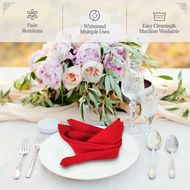 Alt view image 2 of 7 - Red Heavy Duty Cloth Napkins - 17 x 17 Inch Solid Washable Polyester Dinner Napkins - Set of 8 Napkins with Hemmed Edges - Great for Weddings, Parties, Banquets Dinner & More