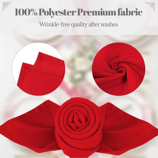 Alt view image 3 of 7 - Red Heavy Duty Cloth Napkins - 17 x 17 Inch Solid Washable Polyester Dinner Napkins - Set of 8 Napkins with Hemmed Edges - Great for Weddings, Parties, Banquets Dinner & More
