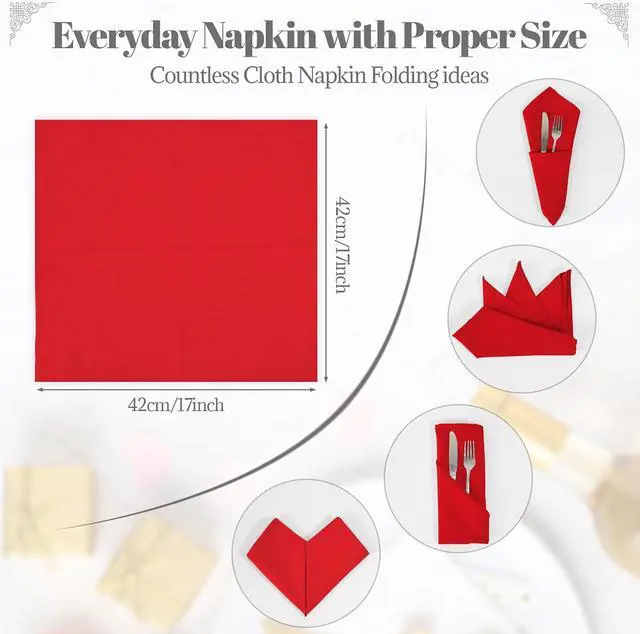 Alt view image 5 of 7 - Red Heavy Duty Cloth Napkins - 17 x 17 Inch Solid Washable Polyester Dinner Napkins - Set of 8 Napkins with Hemmed Edges - Great for Weddings, Parties, Banquets Dinner & More