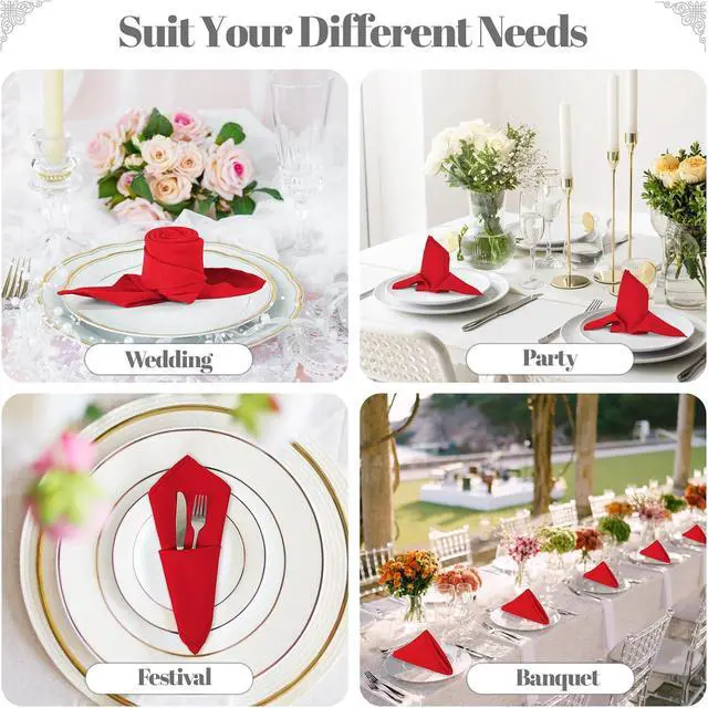 Alt view image 6 of 7 - Red Heavy Duty Cloth Napkins - 17 x 17 Inch Solid Washable Polyester Dinner Napkins - Set of 8 Napkins with Hemmed Edges - Great for Weddings, Parties, Banquets Dinner & More