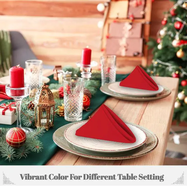 Alt view image 7 of 7 - Red Heavy Duty Cloth Napkins - 17 x 17 Inch Solid Washable Polyester Dinner Napkins - Set of 8 Napkins with Hemmed Edges - Great for Weddings, Parties, Banquets Dinner & More