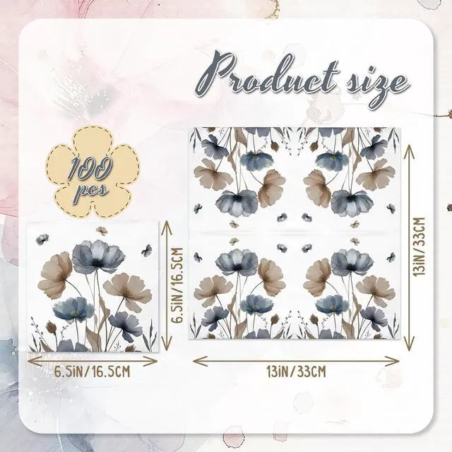 Alt view image 2 of 7 - Floral Napkins Disposable, 50-Pack Decorative Paper Hand Towels for Bathroom & Guest Use | Boho Vintage Watercolor Spring Design Dinner Napkins for Wedding Party, 6.5X 6.5 Inch