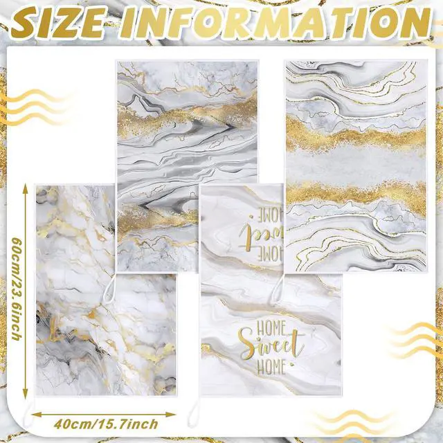 Alt view image 3 of 7 - 4 Pcs White and Gold Decorative Towel Set Marble Kitchen Accessories Bathroom Hand Towels Absorbent Tea Washcloths for Summer Kitchen Bathroom Decor Accessories Gifts